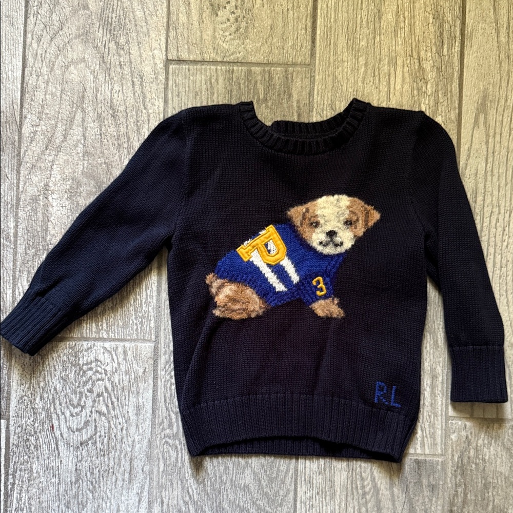 EUC-Kids Navy Blue Ralph Lauren Sweater with Puppy Design.